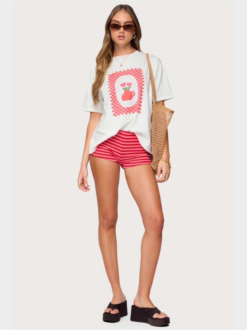 Edikted Red Striped High-Rise Shorts